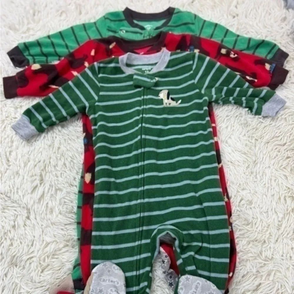 Boys Toddler 3 piece size 12 Months Footie Pajamas lot by Carters